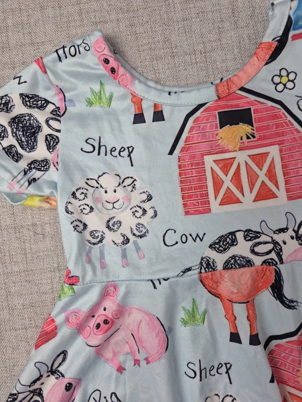 Girls Light Blue Farm Animal Twirl Dress